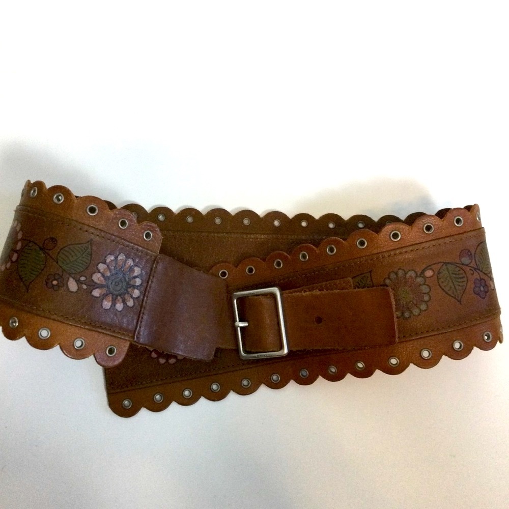 DKNY Thick Floral Painted Boho Belt S